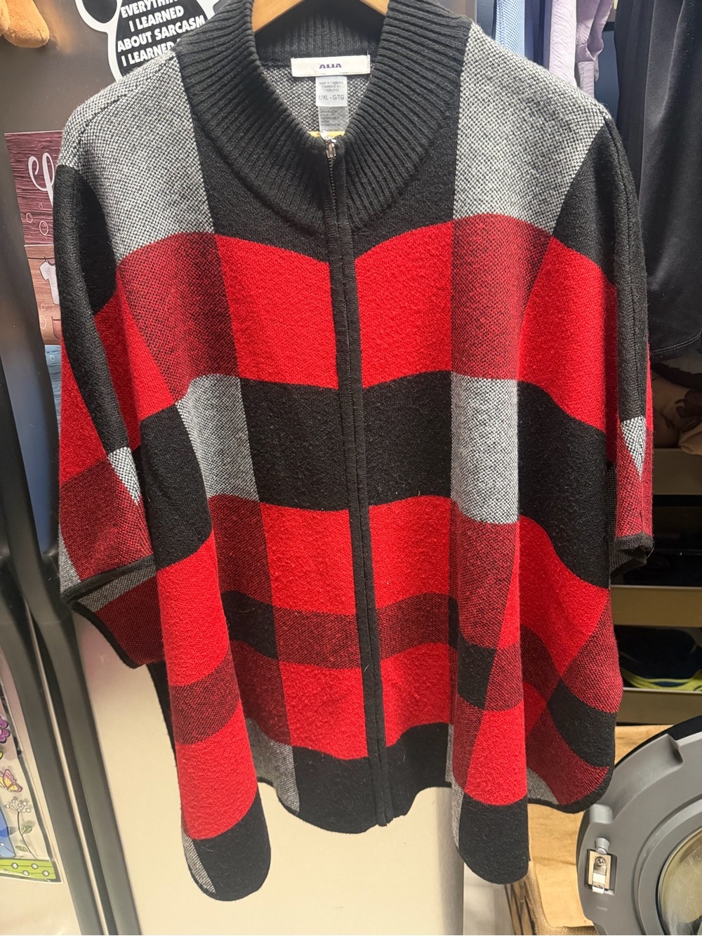 Alia Red, Black & Gray Zip-Up Colorblock Knit Sweater